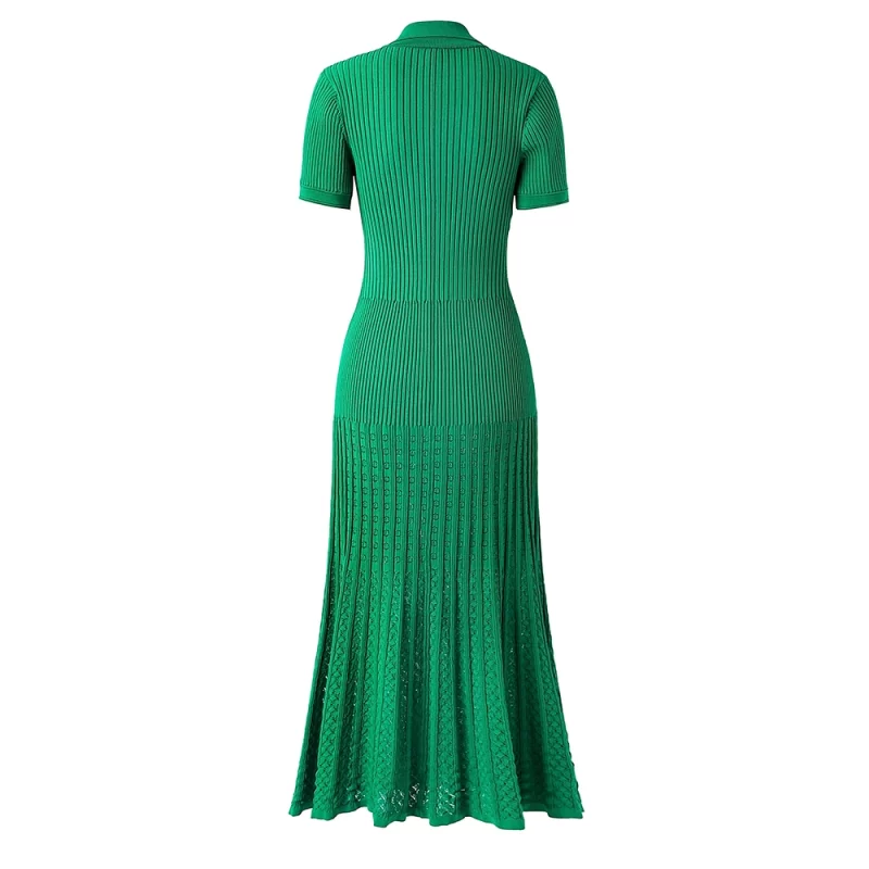 2024 Spring Summer French Style Women Knitted Short Sleeve Single breasted Polo Neck Ladies Fashion Maxi 4