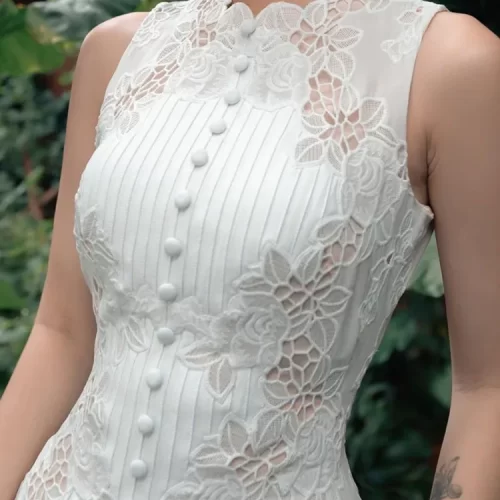 SMTHMA Women 2024 New Fashion White Sleeveless Summer Dress Ladies Lace Rose Embroidery Flower Elegant Long 1