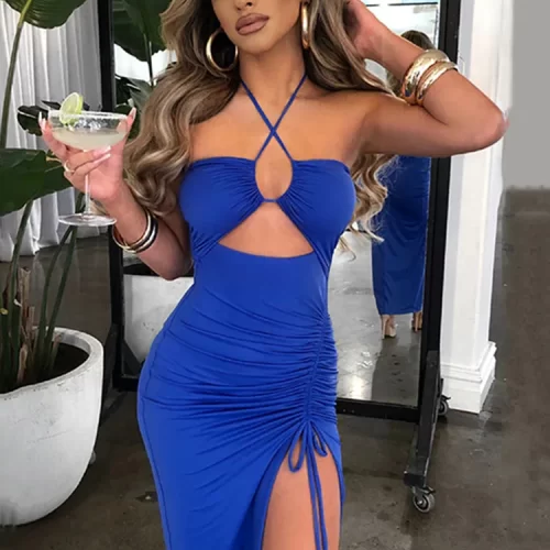 Sleeveless Sexy Female Midi Backless Dresses Slim Night Club Party Women s Dress Bodycon Vestidos Elegantes 1