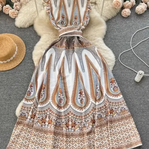 Summer Fashion Paisley Maxi Dress Female Flying Sleeve V Neck Bohemian Single Breasted Slim Waistband Belt 1